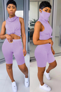 purple knit Fashion Sexy adult Ma'am Patchwork Solid Two Piece Suits Straight Sleeveless Two Pieces