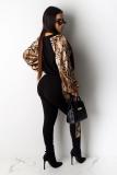 Leopard print Polyester adult Casual Fashion Camouflage Print Two Piece Suits Leopard Ribbon pencil Long Sleeve T