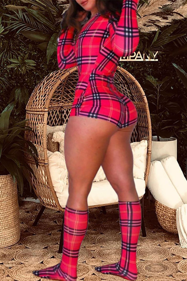 Red Street Print Leopard O Neck Regular Bodysuits