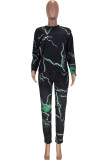 Black Sexy Print Two Piece Suits pencil Long Sleeve Two-piece Pants Set
