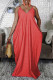 Watermelon Red Sexy Casual Solid Basic V Neck Loose Sling Dresses