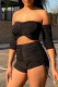 Black Sexy Casual Solid Backless Off the Shoulder Long Sleeve Two Pieces