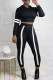 Black Sexy Solid Patchwork Hooded Collar Long Sleeve Two Pieces