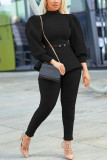 Grey Casual Solid Turtleneck Long Sleeve Two Pieces