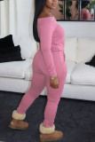 Pink Sweet Solid With Belt Bateau Neck Straight Jumpsuits