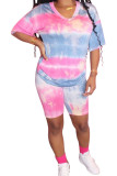 Pink Polyester Fashion Sexy adult Patchwork Print Two Piece Suits Straight Short Sleeve Two Pieces