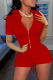 Purplish Red Casual Solid Patchwork Turndown Collar Short Sleeve Two Pieces