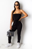 Dark green Fashion Sexy Solid Patchwork Polyester Sleeveless Wrapped Jumpsuits