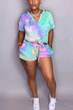 Yellow Fashion Casual adult Ma'am Tie Dye Two Piece Suits Straight Short Sleeve Two Pieces