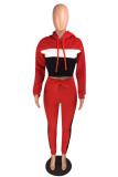 Red adult Casual Fashion Patchwork Two Piece Suits Solid pencil Long Sleeve Two-piece Pants S