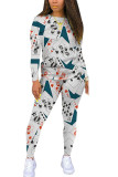 Black and white Polyester Fashion Casual adult Ma'am Print Two Piece Suits pencil Long Sleeve Two Pieces