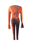 Orange Sexy Print Bandage Skinny Jumpsuits