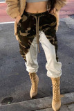 White Casual Camouflage Print Split Joint Loose Straight Bottoms