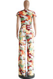 Multi-color Polyester Fashion Sexy Patchwork Print pencil Two-piece Pants Set