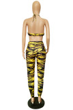 Red adult Fashion Sexy backless Print Two Piece Suits Camouflage Patchwork pencil Sleeveless
