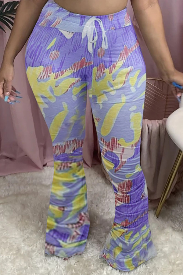 Purple Casual Print Mid Waist Speaker Bottoms