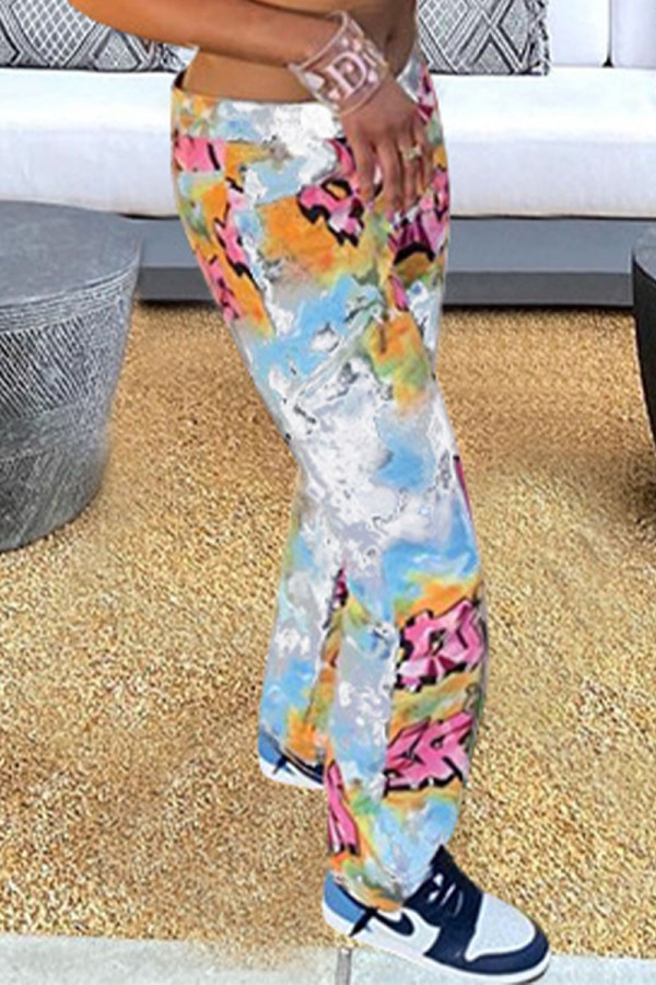 White Street Print Mid Waist Bottoms