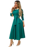 Green Fashion Sweet adult Cap Sleeve Long Sleeves Turndown Collar Swagger Mid-Calf Patchwork Col