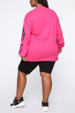 Red Polyester O Neck Long Sleeve Letter Print Tops