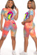 Orange Polyester Fashion Active Print Two Piece Suits Straight Short Sleeve Two Pieces