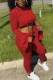 Red Casual Solid Draw String Hooded Collar Long Sleeve Two Pieces