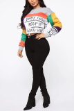 Grey Print Draw String Letter O Neck Tops