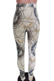 White Elastic Fly Mid Print pencil Pants Bottoms