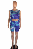 multicolor Sexy Print Tie Dye Straight Sleeveless Two Pieces