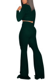 Dark green Polyester Fashion Casual adult Ma'am Solid Two Piece Suits Loose Long Sleeve Two Pieces
