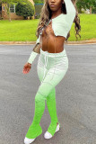 Fluorescent green Fashion Casual adult Ma'am Print Gradient Two Piece Suits pencil Long Sleeve Two Pieces