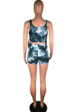 Blue Polyester Fashion Active adult Ma'am Tie Dye Two Piece Suits pencil Sleeveless Two Pieces