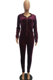 Wine Red Polyester Casual Beading Solid Two Piece Suits Patchwork pencil Long Sleeve