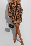 Multicolor Fashion Casual Print Basic Turndown Collar Shirt Dress