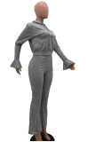 Grey Fashion Sexy Casual Street Solid Draw String Flounce Hooded Collar Two Pieces