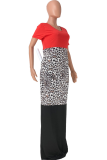 Red Sexy Leopard Patchwork V Neck Pencil Skirt Dresses