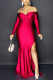 Red Sexy Solid Bateau Neck Dresses