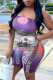 Purple Fashion Sexy Print Backless Strapless Skinny Romper