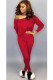Red Celebrities Solid Two Piece Suits pencil Long Sleeve Two-piece Pants Set
