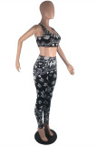 Red Sexy Casual Print Backless U Neck Sleeveless Two Pieces