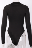 White Sexy Solid Patchwork V Neck Skinny Bodysuits