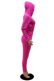 Rose Red Casual Solid Patchwork Hooded Collar Long Sleeve Two Pieces