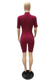 Blue Fashion Casual Solid Basic Zipper Collar Skinny Romper