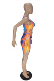 Multicolor Fashion Sexy Print Hollowed Out V Neck Skinny Romper