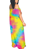 Yellow Polyester Fashion adult Ma'am Street One word collar Print Tie Dye Plus Size