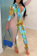 Blue Sexy Patchwork Tie-dye Zipper Collar Skinny Jumpsuits