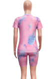 Multi-color Fashion Casual Active Polyester Print Tie Dye Short Sleeve Two Pieces