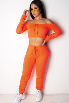 Orange Polyester Fashion Sexy Solid Patchwork pencil Long Sleeve Two-piece Pants Set