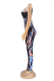 Red Fashion Sexy Print Hollowed Out Backless V Neck Skinny Jumpsuits