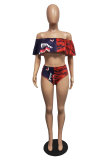 Yellow Sexy Print Split Joint Flounce Swimwears