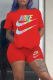 Red Casual Print Patchwork O Neck Short Sleeve Two Pieces